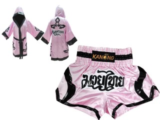 Zestaw bokserski: szlafrok bokserski i spodenki do kickboxingu : Set-143-Różowy