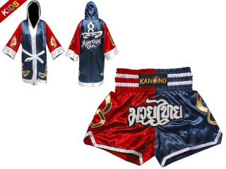 dla dzieci boxing set - Szlafrok i spodenki bokserskie: Model 143-Czerwony-Granatowy