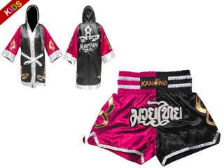dla dzieci boxing set - Szlafrok i spodenki bokserskie: Model 143-Róża-Czarny