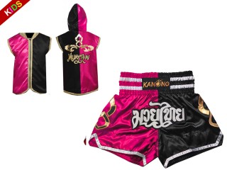 Dziecięcy strój bokserski - bluzy z kapturem i szorty Muay Thai : Model 143-Róża-Czarny