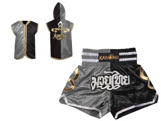 Zestaw bokserski - bluzy i szorty do kickboxingu: Model 143-Srebrny-Czarny