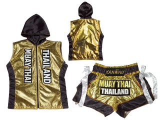 Zestaw bokserski - Bluzy i Szorty do Kickboxingu : KNHODSET-004-Złoto-Czarny