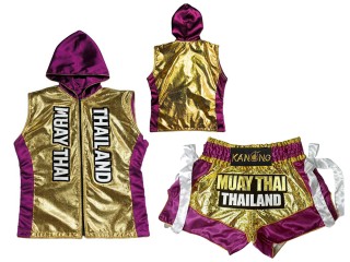 Zestaw bokserski - Bluzy i Szorty do Kickboxingu : KNHODSET-004-Złoto-Fioletowy