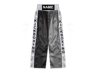 Nazwa niestandardowa Spodnie do kickboxingu : KNPANTS-001-Czarny-Srebrny