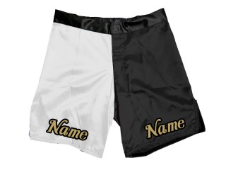 Personalizowane spodenki MMA z imieniem : Biały-Czarny