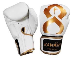 Rękawice bokserskie Kanong ze skóry naturalnej : "Thai Kick" Biały-Złoty